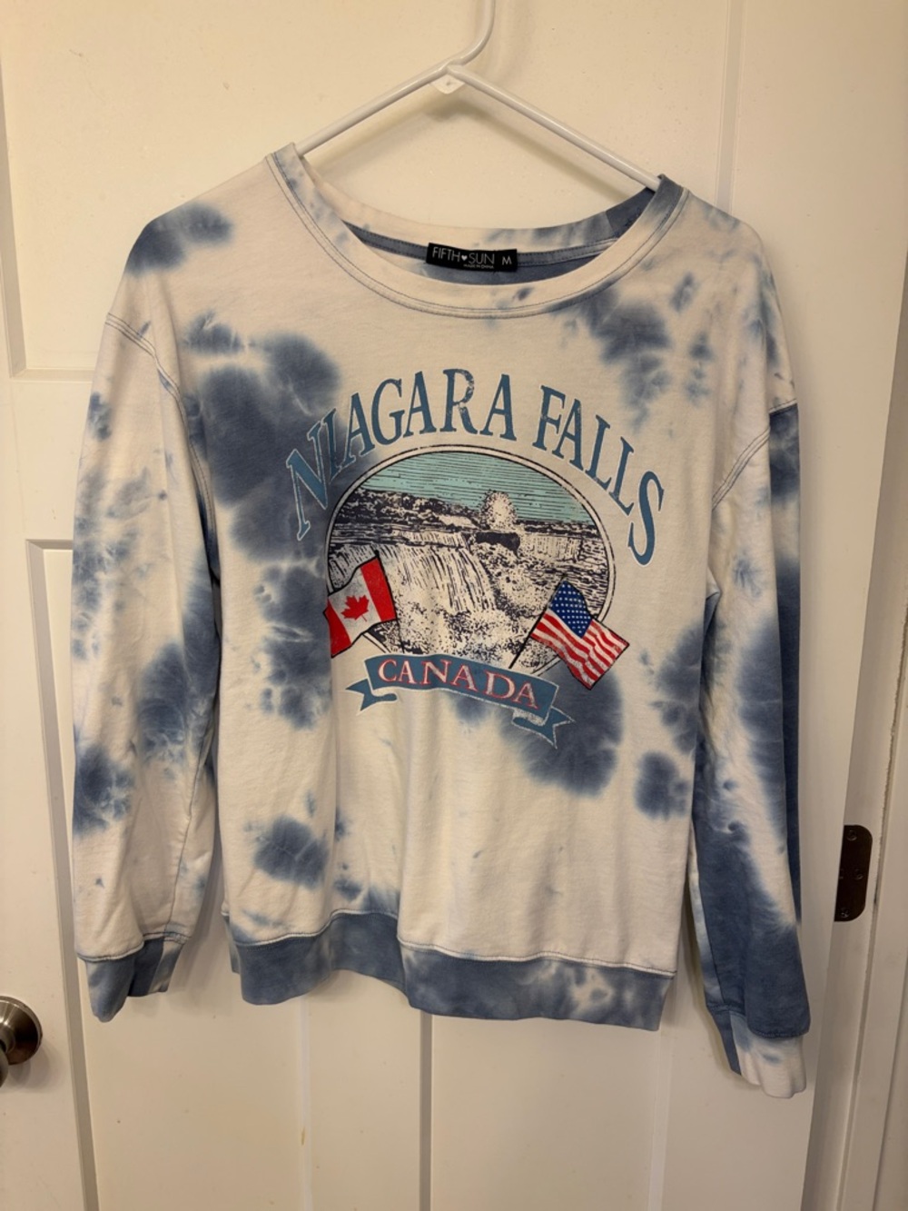 Fifth Sun Blue and White Niagara Falls Tie-Dye Crewneck Sweatshirt
